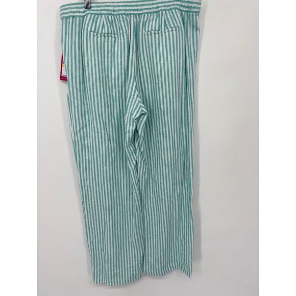 VINCE CAMUTO LINEN STRIPE OCEAN WAVE WAIST DRAWSTRING STRAIGHT PANTS SIZE MEDIUM - Picture 4 of 4